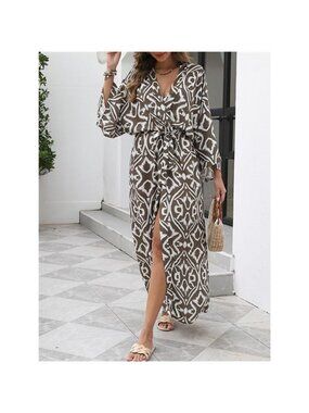Geometric Print Surplice Beach Cover Up Dress